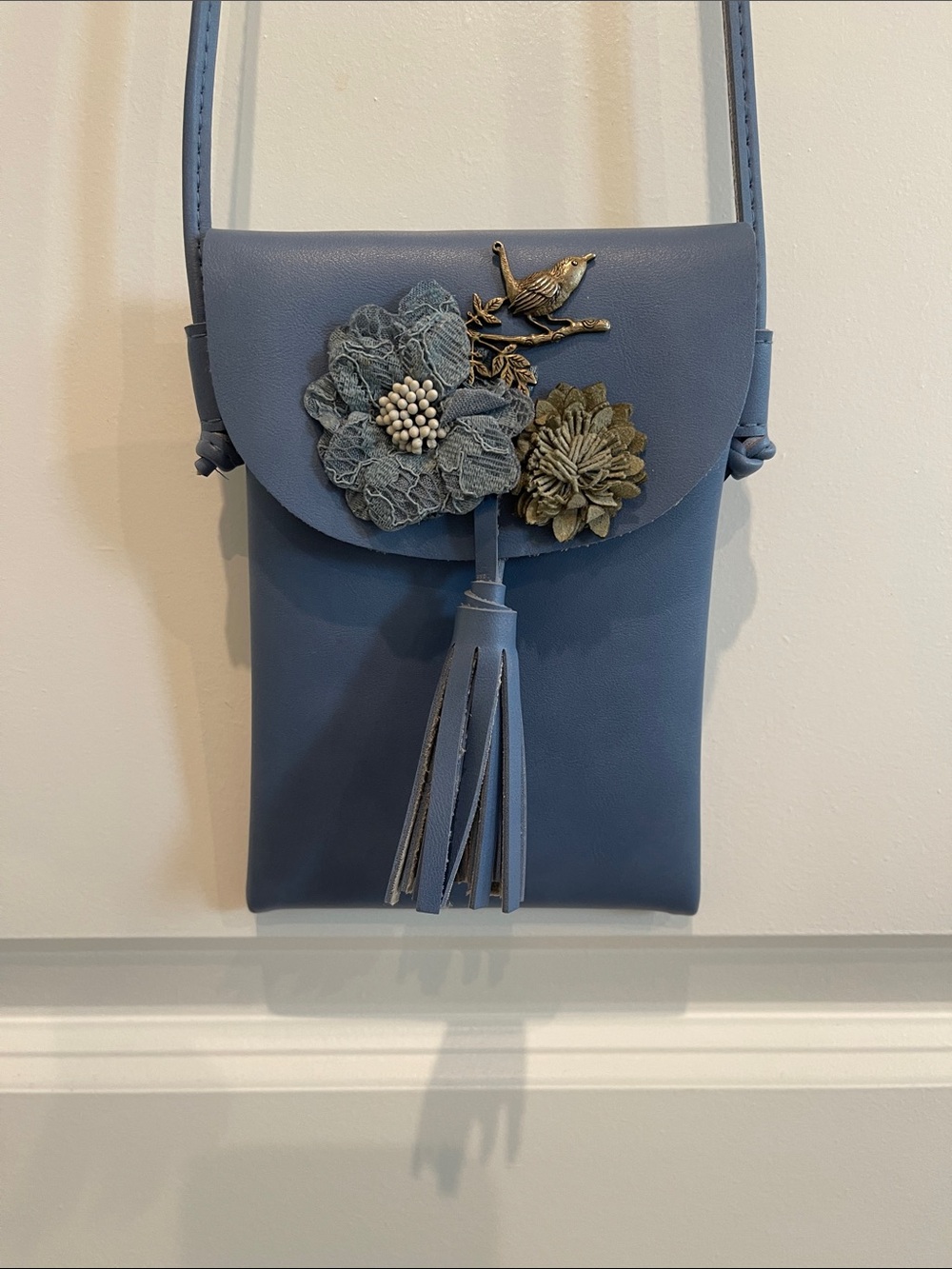 Blue Floral Tassel Crossbody Purse